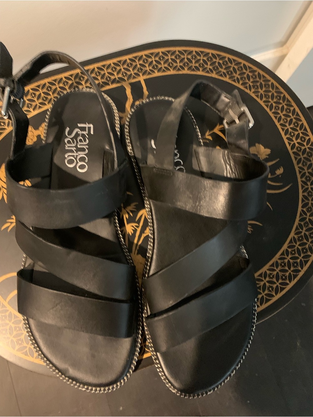 Franco Sarto Black Multi-Strap Leather Sandals